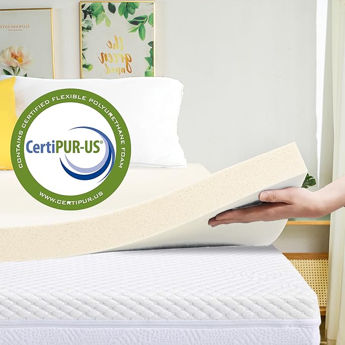 Greaton, 3-Inch Copper-Infused Memory Foam Mattress Toppers, Cooling and Pressure Relieving with Airflow Design, King, Beige