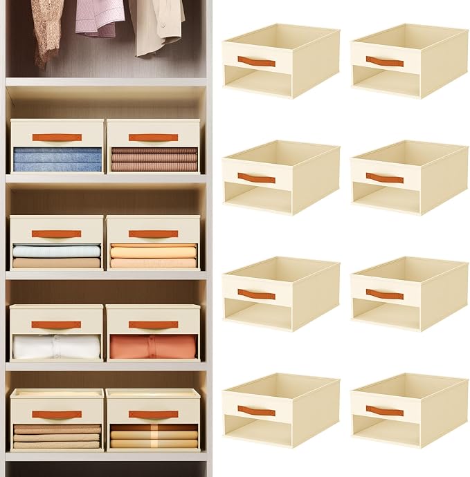 Homsorout Drawer Organizers and Storage - 8 Pack Foldable Pants Organizer with Clear Window & Handles, Fabric Closet Organizer for Clothes, Jeans, Sweaters, Towels, T-shirt, Scarf (Beige) - Image 6
