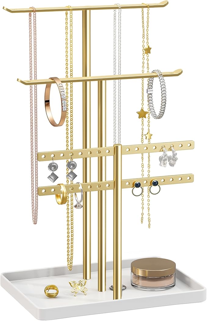 pickpiff Gold Jewelry Stand Holder Organizer: 12.5" Sturdy Hanger for 80 Pcs Jewelry, Jewlery Tower for Display Necklace, Earring, Bracelet, Watch by pickpiff