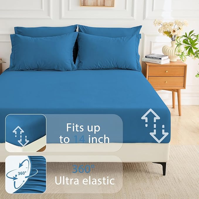 MUXHOMO 7 Pieces California King Comforter Set, Soft Bed in a Bag Cal King Size, All Season Bedding Set with Comforter, Flat Sheet, Fitted Sheet, Pillowcases & Shams, Bluish Green