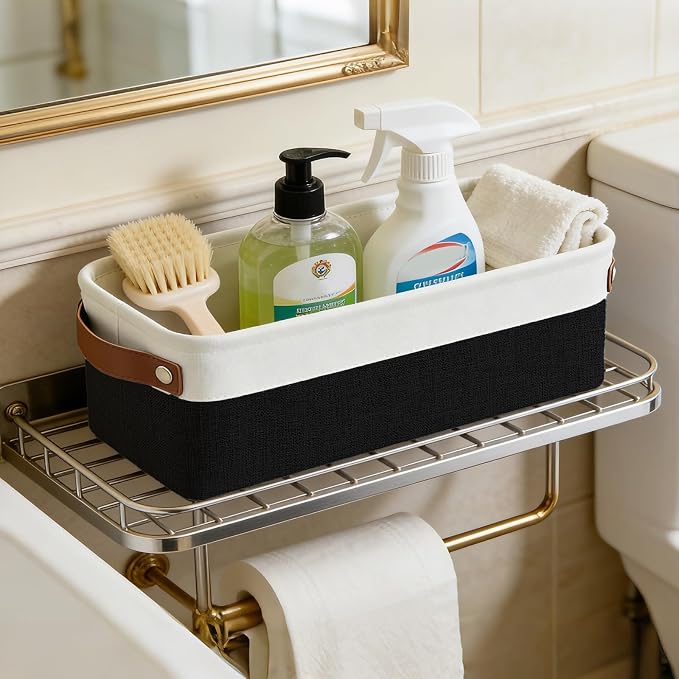 Bagnizer Small Fabric Storage Baskets, 15x6x5 inch Narrow Storage Bins 4-Pack Long Storage Basket for Organizing with Handles, Decorative Basket for Closets, Shelves, Toilet Paper, Black - Image 9