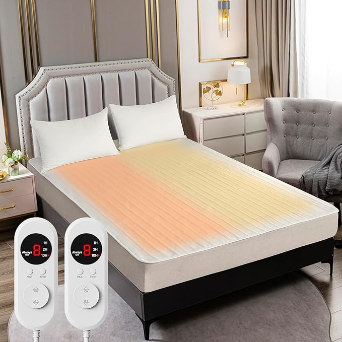 Heated Mattress Pad King Size – Electric Bed Pad with Dual Zone Control, Heated Mattress Cover, Thick Underblanket Sheet, Bed Warmer (12 White, 78" x 80")
