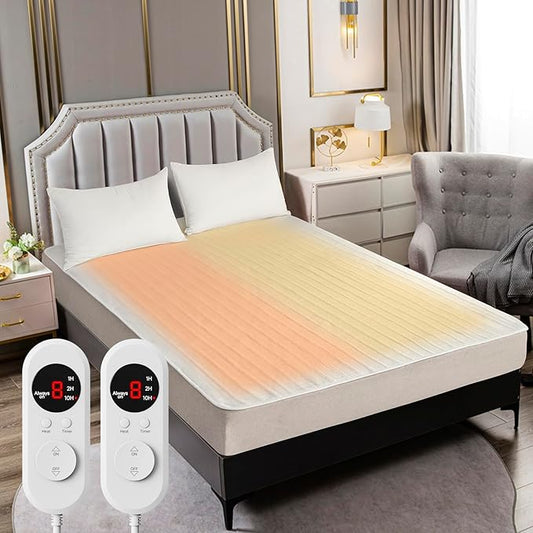 Heated Mattress Pad King Size – Electric Bed Pad with Dual Zone Control, Heated Mattress Cover, Thick Underblanket Sheet, Bed Warmer (12 White, 78" x 80")