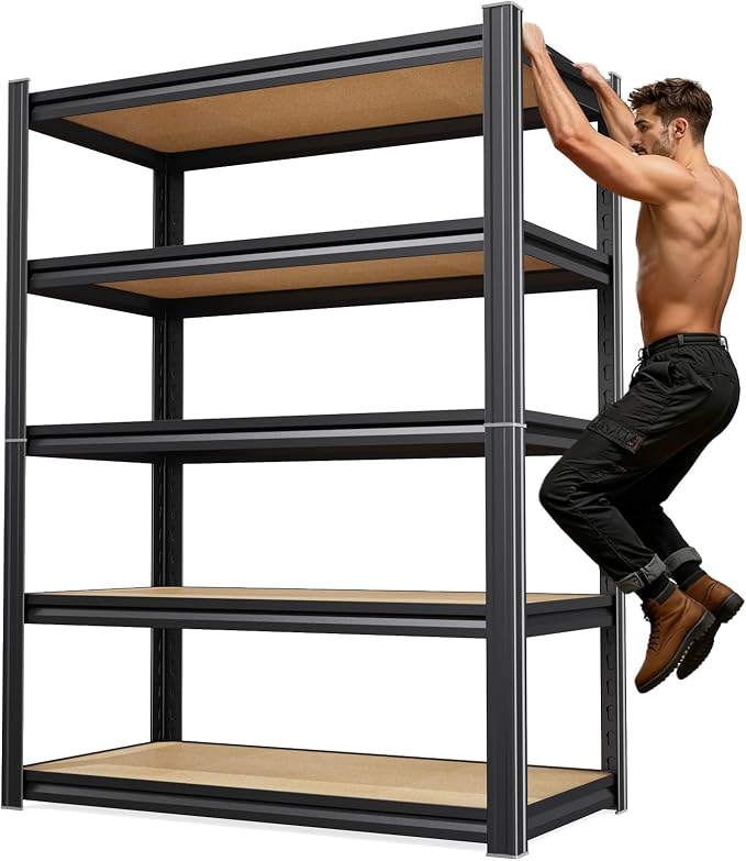 71''H 35.4''W Storage Shelves,2500LBS Garage Shelving ,Adjustable Garage Shelves ,Heavy Duty Metal Shelving, 5 Tier Wood Utility Steel Shelf, Shelving Units and Storage Rack fo Kitchen Pantry Laundry by KORVENA