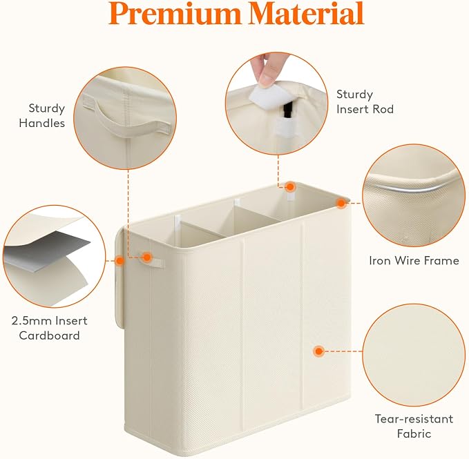 Lifewit Triple Laundry Hamper with Lid and Removable Laundry Bags, Large Collapsible 3 Dividers Dirty Clothes Basket with Handles for Bedroom, Laundry Room, Closet, Bathroom, College, 180L White - Image 2