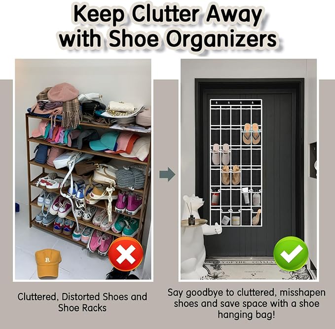 Kotkn Over the Door Shoe Organizer with 30 Breathable Mesh Pockets - Large Capacity Closet Storage for Men & Women, Hanging Shoe Rack Organizer (Solid black) - Image 7