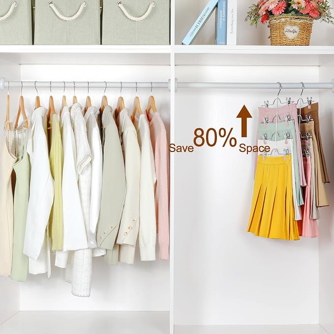 TOPIA HANGER 4 Tier Metal Skirt Hangers for Women, Pants Hanger Space Saving with Adjustable Clips, Gain 70% More Space, Non Slip Grip for Slacks, Trousers, Shorts, Jeans, Towels, Pink, 3-Pack, CT24P - Image 2