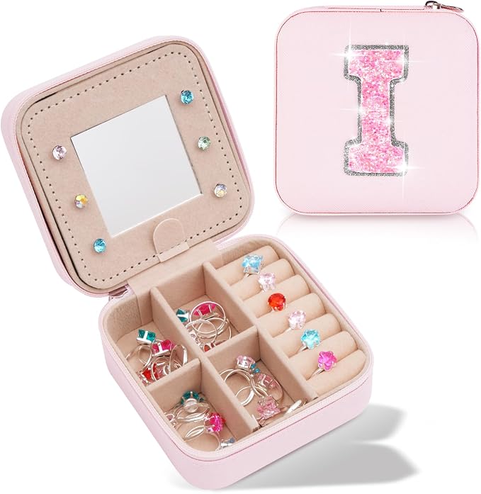 Uygafly Personalized Jewelry Case for Women Girls - Fashion Mini Jewelry Boxes - Trendy Travel Jewelry Organizer with Initials Letter - Teen Gifts | Pink,I by Uygafly