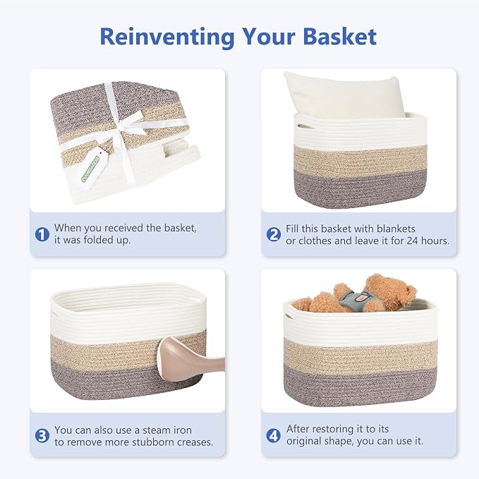 ECDYQXVU Cotton Rope Storage Basket, 15x10x9 Inches, Woven Basket for Shelves, Clothes, Towels, Books, and Laundry, Black (1 Pack) - Image 8