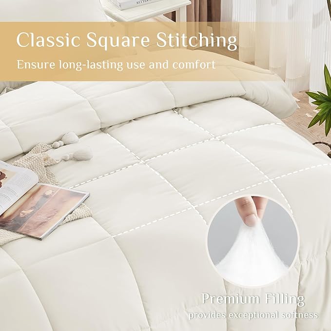 JOLLYVOGUE King Comforter Set, Ultra-Soft Bed in a Bag King Size 7 Pieces, Oeko-TEX Certified Bedding Set with Down Alternative Comforter, Sheets, Pillowcases & Shams, Ivory