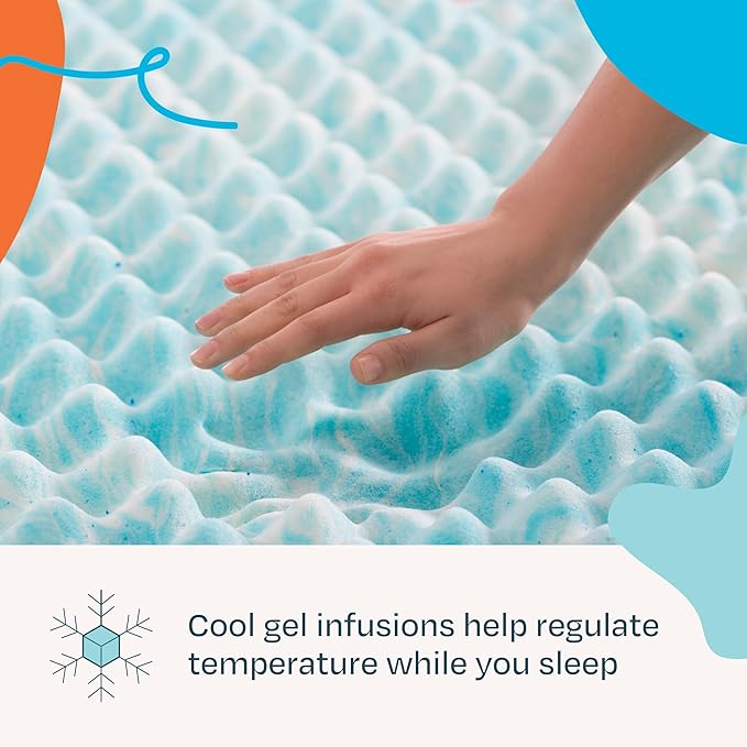 Linenspa 2 Inch Gel Memory Foam Mattress Topper – Egg Crate Style, Reversible for two feels – Promotes Airflow & Relieves Pressure Points – Twin XL