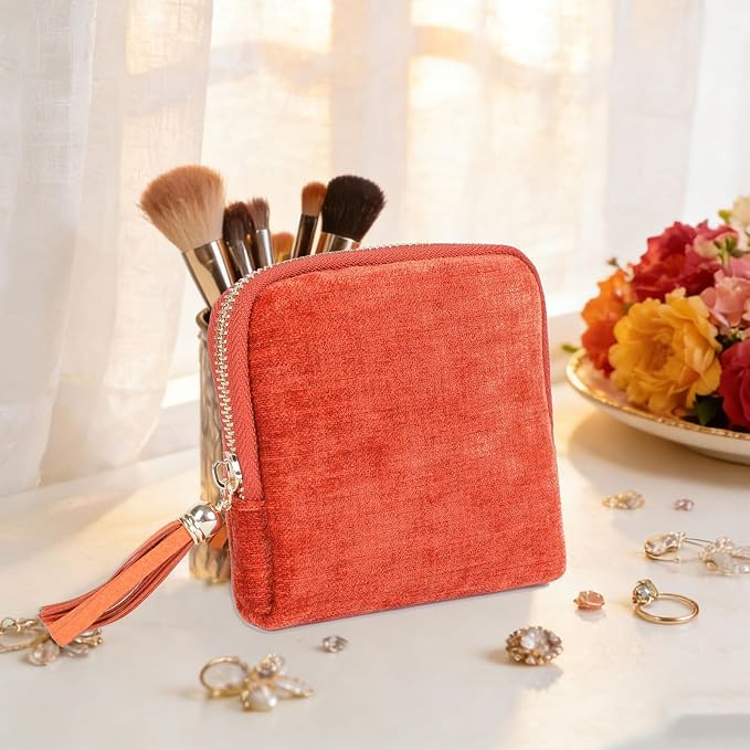ASINGYER Travel Jewelry Storage Bag for Women, Velvet Portable Jewelry Organizer with Tassel Zipper, Small Pouches for Bracelets Necklaces Rings Earrings, Wedding Gift for Women (orange) - Image 7