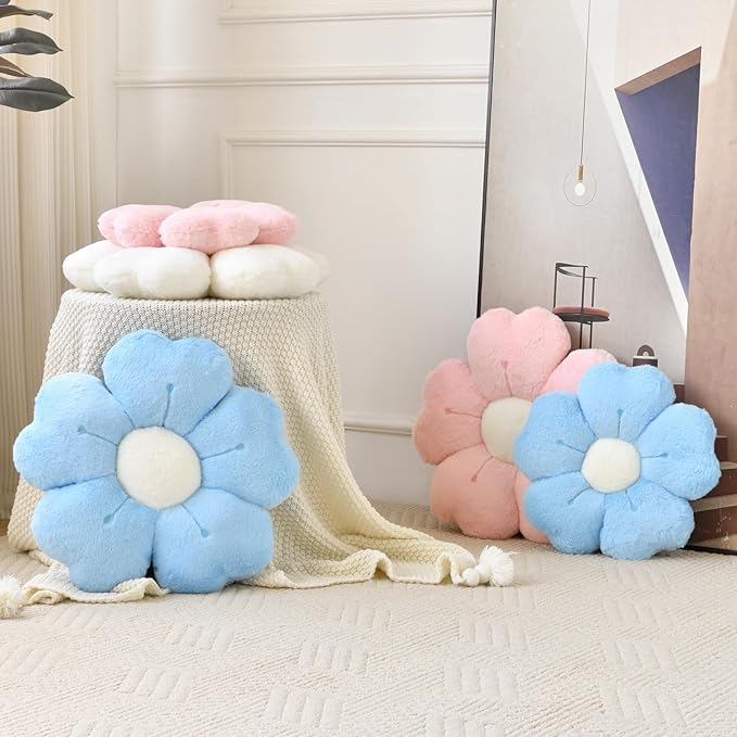 Flower Pillow, Flower Shaped Pillow Decorative Throw Pillows for Bed Couch, Cute Daisy Pillow Dorm Decor Floor Seating Cushion (White, 15 Inches)