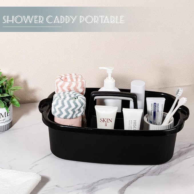 Large Cleaning Supplies Caddy Portable Shower Basket Supply Organizer with Handle Plastic Bucket Tool Storage for Bathroom, Bedroom, Kitchen, College Dorm, Garden, Black 2 Pack - Image 2