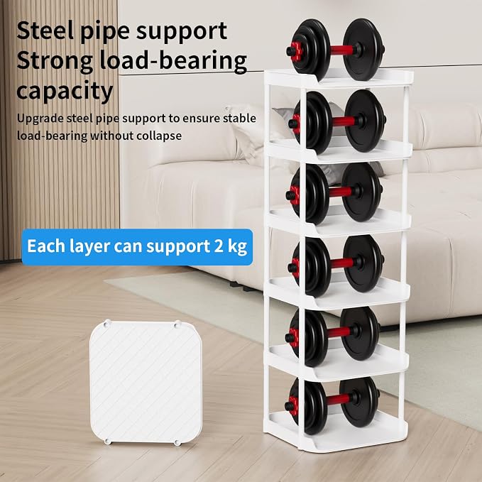 6 Tier Narrow Shoe Storage Rack, Compact Single Shoerack Stand for Slim Space, Stackable Tall Thin Show Tower, Solid Plastic Shelves, for Hallways, Kitchens, Bedrooms Tidy Organizer, White - Image 6