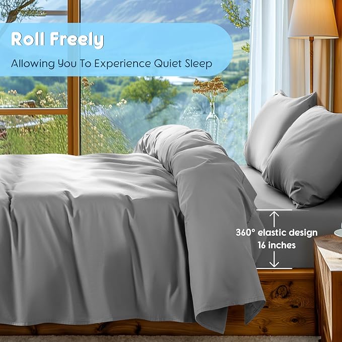 SONORO KATE 100% Egyptian Cotton Sheets Set - 1000 High Thread Count, Luxury 5-Star Hotel Sateen Bed Sheets, Soft, Breathable Long Staple Sheets, Fit up to 16" - 4 PC (Grey,King)