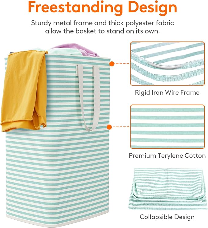 Lifewit 2 Pack Laundry Hamper Large Collapsible Laundry Baskets, Freestanding Waterproof Clothes Hamper with Easy Carry Handles in Laundry Room Bedroom Bathroom College Dorm, Sage Green, 2 x 80L - Image 2