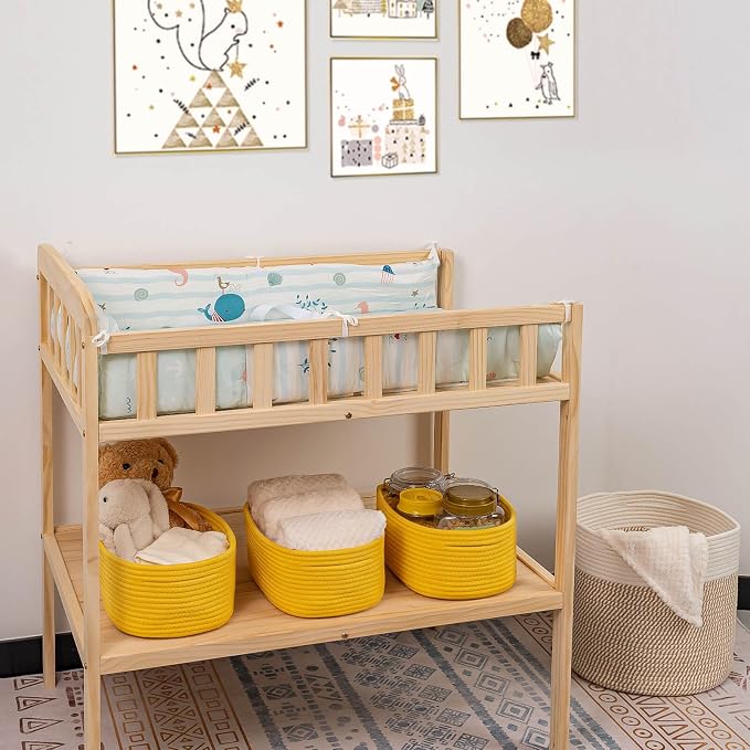 CubesLand Rope Woven Storage Baskets, Small Baby Nursery Organizer Basket, Rectangular Organization/Storage Bins, Closet Shelves Baskets，Empty Gift Basket 3 Packs, Yellow - Image 3