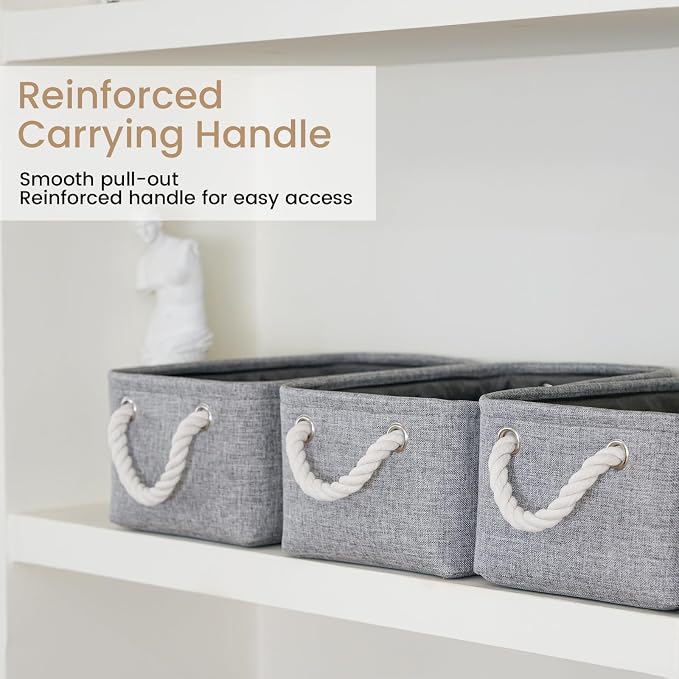 Storage Baskets for Shelves 11.8x7.9x5.2 Inch, Foldable Fabric Storage Bins with Handles, Small Storage Baskets for Organizing Closet, Office, Home Organization (1-Pack, Gray) - Image 3