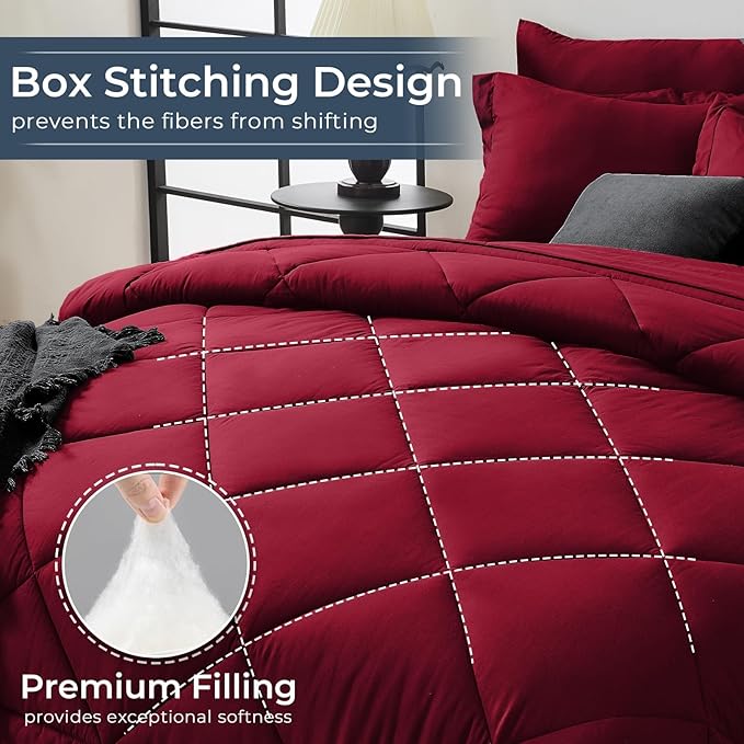 HEVUMYI Red Twin-XL Comforter Set - 5-Piece All Season Bed in a Bag Twin-XL, Ultra Soft Bedding Set with Comforter, Flat Sheet, Fitted Sheet, Pillowcases, Pillow Shams