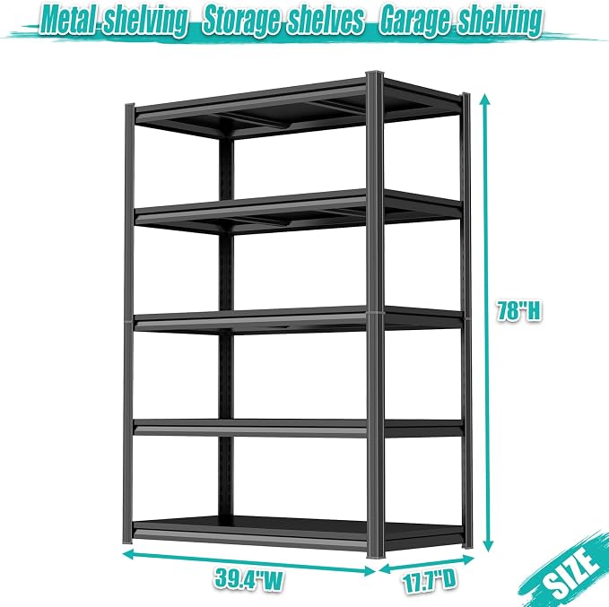 PRESTELION 78" H Garage Shelving 5 Tier Storage Shelves Adjustable Metal Shelving Unit 3500 LBS Heavy Duty Steel Shelf for Kitchen Warehouse Pantry Basement, 78" H x 40" W x 18" D, Black - Image 2