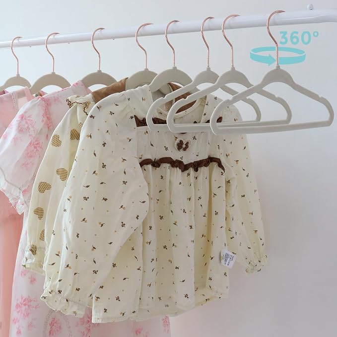 Tonswachic 50-Pack 11 Inch Baby Closet Hangers with 10 Clips - Soft Velvet Non-Slip Hangers for Infant & Toddler Clothes (Beige) - Image 6