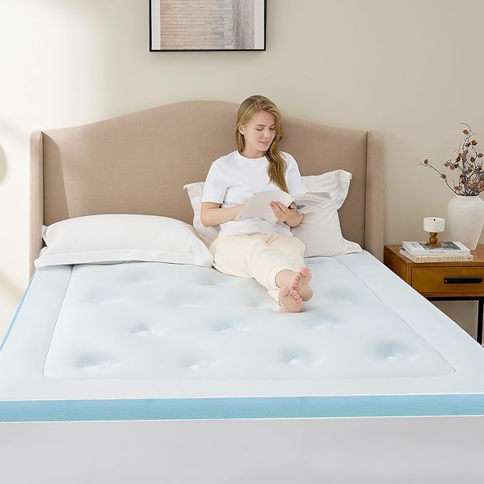 Hansleep California King Mattress Topper Memory Foam, California King Foam Mattress Topper Viscose Derived from Bamboo, Cal King Size Bed Mattress Pad Cover for Back Pain Relief, 72" x 84", White