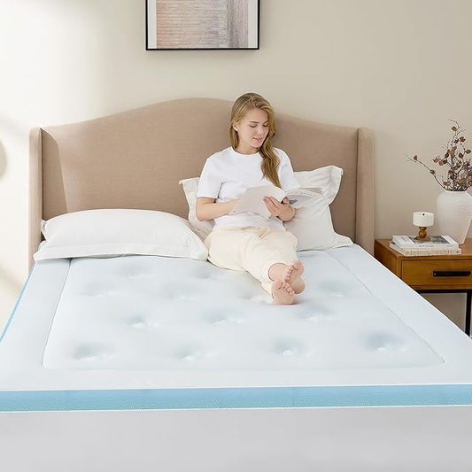 Hansleep California King Mattress Topper Memory Foam, California King Foam Mattress Topper Viscose Derived from Bamboo, Cal King Size Bed Mattress Pad Cover for Back Pain Relief, 72" x 84", White