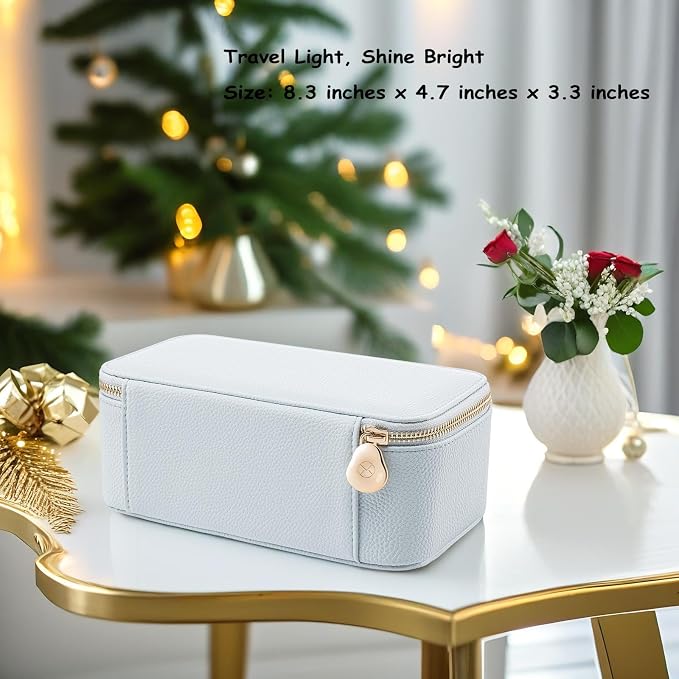 VLANDO Travel Jewelry Box Organizer – Portable PU Leather Jewelry Case with 6/8/12 Zippered Pouches, Compact Storage for Earrings Rings Necklaces Bracelets, Baby Blue - Image 2