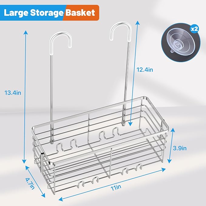 YUOROS Shower Caddy Hanging, Over the Door Shower Organizer Rack 304 Stainless Steel Rustproof Bathroom Storage Shampoo Holder Basket (Silver) - Image 6