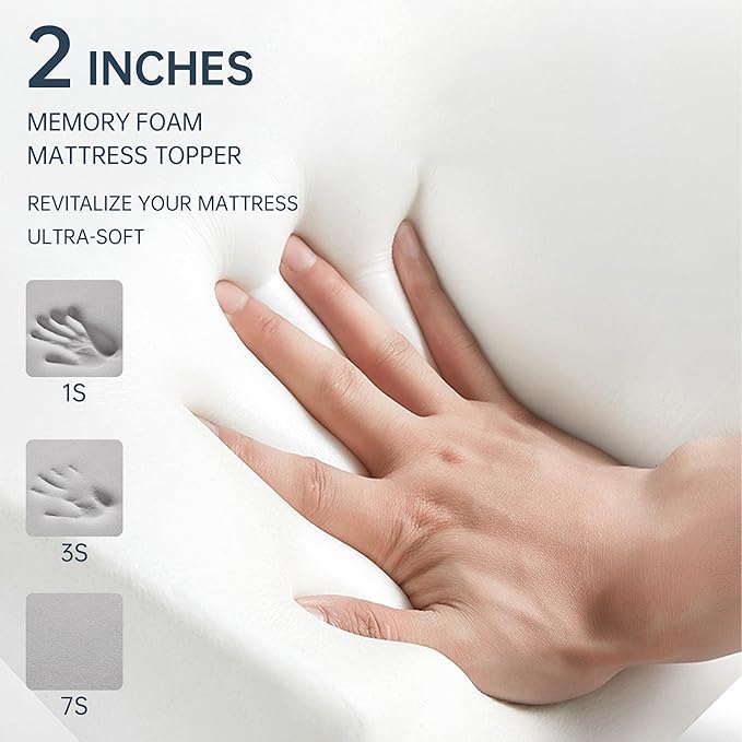 Twin Memory Foam Mattress Topper Ventilated Soft with Removable Cove (2 Inch White, Twin)