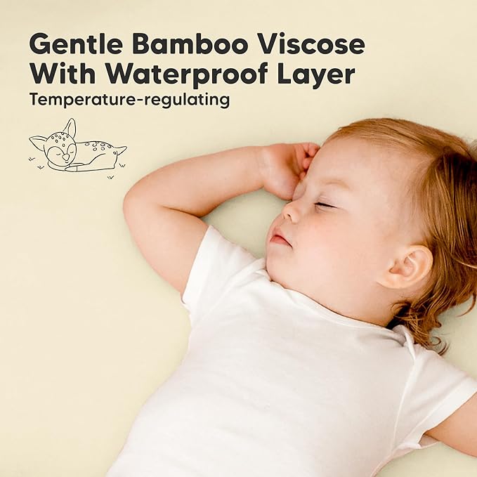 2-Pack Waterproof Pack and Play Sheets, Mini Crib Sheets Fitted for Boy, Girl - 38 x 26 Viscose from Bamboo Pack N Play Mattress Sheets for Graco, Toddler Playard Baby Crib Sheets Neutral (Latte)