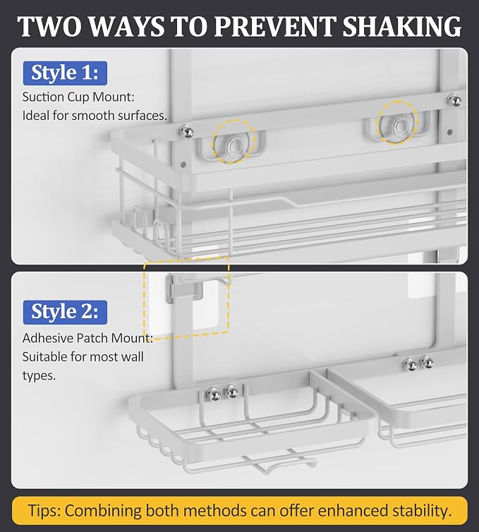 OMAIRA Shower Caddy Hanging with Soap Scrub Holder, Stainless Steel Adjustable No Drilling Non-Slip Large Capacity Sturdy Over Shower Head Shower Organizer Inside Shelves Bathroom Storage Rack, White - Image 6