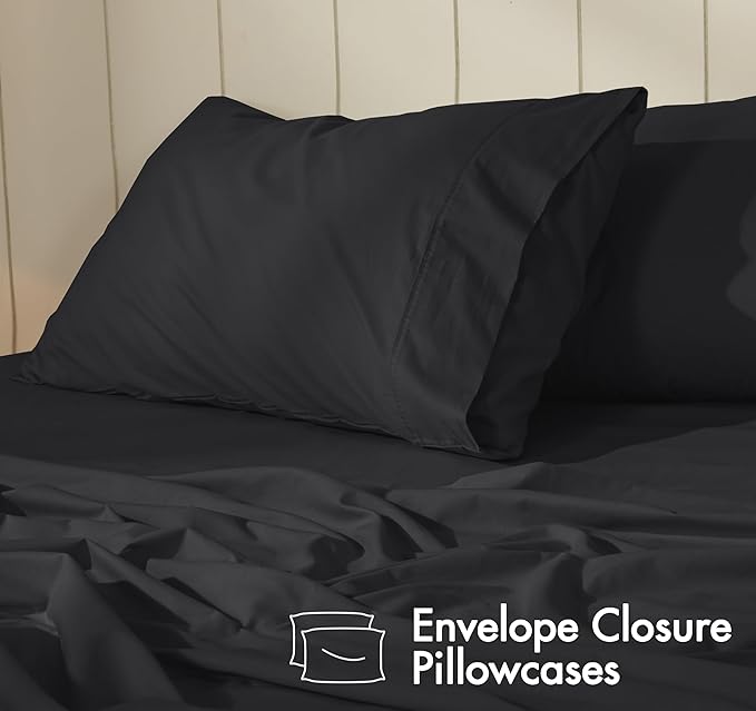 RUVANTI 100% Cotton Sheets – Twin Size Percale Bedding, Cooling & Breathable, Durable with a Crisp, Soft & Comfortable Feel, 16" Deep Pocket, 3-Piece Set, Jet Black