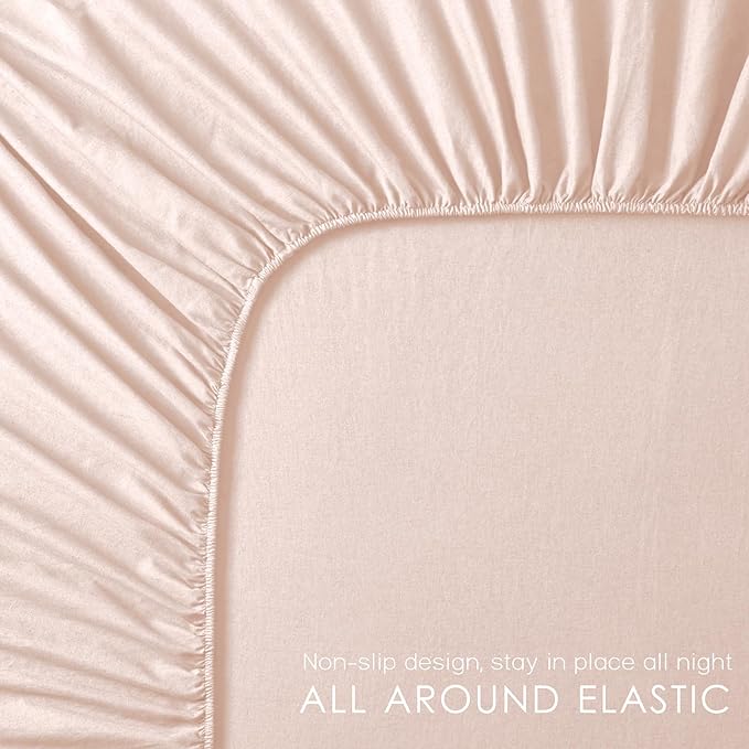 4Pcs Linen Sheets California King, 100% French Linen from Normandy, Tear-Resistant Pink Cal King Sheet Set with 16 Inch Deep Pocket, 1 Flat Sheet, 1 Fitted Sheet, 2 Pillowcases