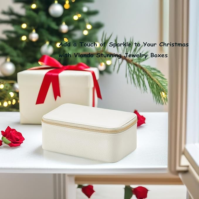 VLANDO Travel Jewelry Box Organizer – Portable PU Leather Jewelry Case with 6/8/12 Zippered Pouches, Compact Storage for Earrings Rings Necklaces Bracelets, Offwhite - Image 4
