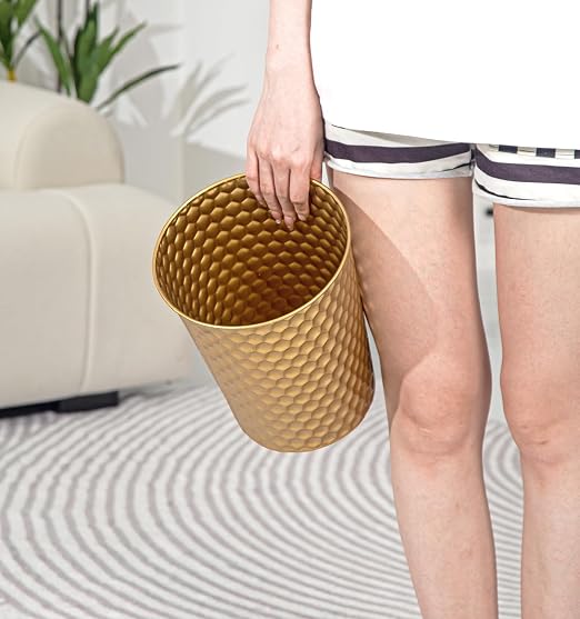 Venalys Small Metal Trash Can Wastebasket, Decorative Honeycomb Garbage Can Waste Basket, Modern Farmhouse Round Trash Bin for Bathroom, Bedroom, Kitchen and Office (Gold) - Image 8