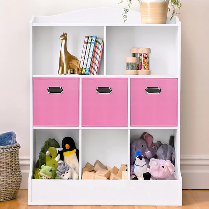 Black Fabric Cubby Storage Bins,13x13x13 Inches ,Cube Organizer Bin Foldable Storage Boxes with Dual Handles Fabric Organizer Box and collapsible Storage basket,Set of 6,Pink - Image 5