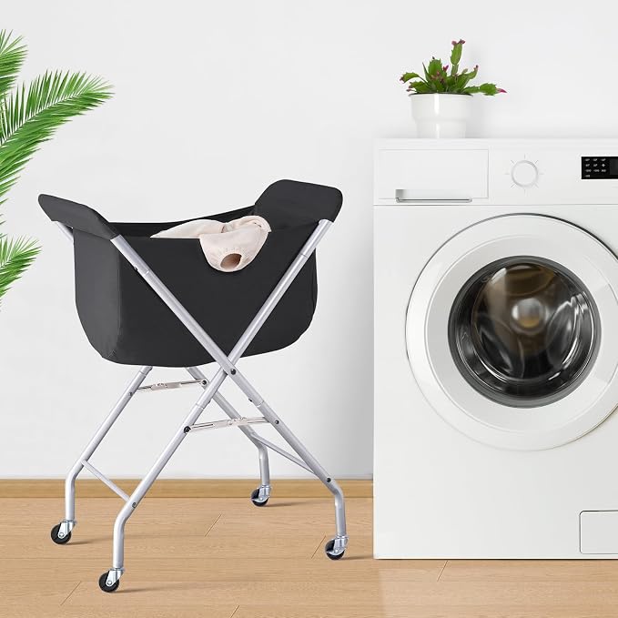 ELYKEN Laundry Cart with Wheels, 32”H Easy Rolling Laundry Hamper with Removable Liner Bag, Sturdy Metal Frame Clothes Basket with 4 Casters and 2 Brakes - Image 7