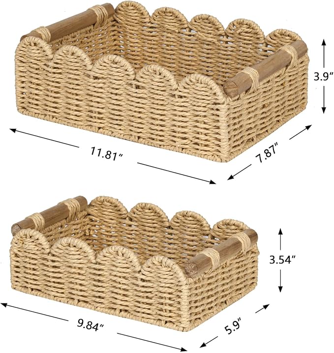 CubesLand Toilet Paper Storage Organizer Basket, Scalloped Decorative Baskets for Over Toilet Shelves, Wicker Small Basket Perfect for Home Countertop Storage & Decor, Living Room Shelf Decor, Beige - Image 6