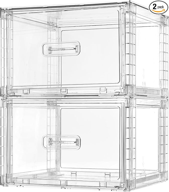 Vtopmart 2 Pack 18QT Clear Stackable Storage Drawers,Easily Assemble Closet Organizers,Plastic Storage Bins for Bathroom,Cabinet,Kitchen Pantry,Under Sink Organization(Medium) by Vtopmart