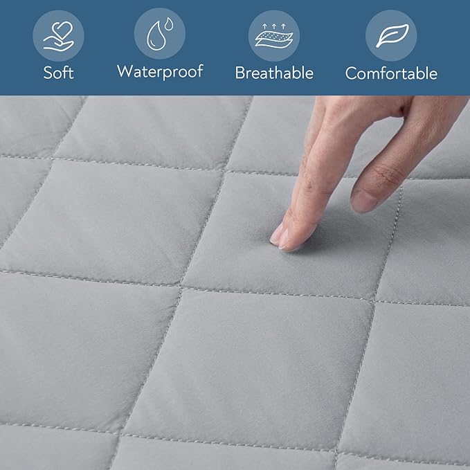Queen Mattress Protector Waterproof, Mattress Pad Quilted, Queen Size Mattress Cover Fitted Mattress Topper, Up to 20 Inch, Gray