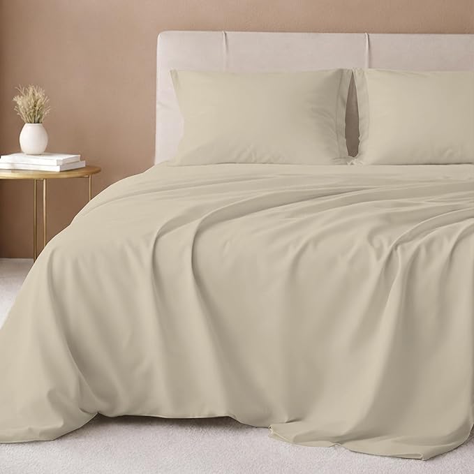 California Design Den King Size Sheets Set - 600 Thread Count, 100% Cotton Sateen, Deep Pocket King Sheet Set, Soft and Durable Bedding - Beige