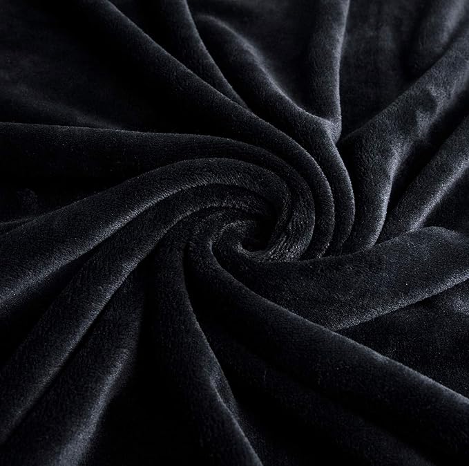 TASTHROW Large Flannel Fleece Throw Blanket, 50×70 Inch - Cozy Lightweight Thick Blanket - All Seasons Suitable for Women, Men and Kids (Two Pack, Black)
