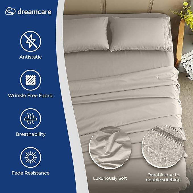 DREAMCARE Twin XL Sheet Sets - 4 pcs Breathable Cooling Bed Sheets - up to 15" Deep Pocket Twin XL Sheets Set with Side Pockets - Extra Soft 100% Brushed Hypoallergenic Hotel Luxury Bedding - Ivory