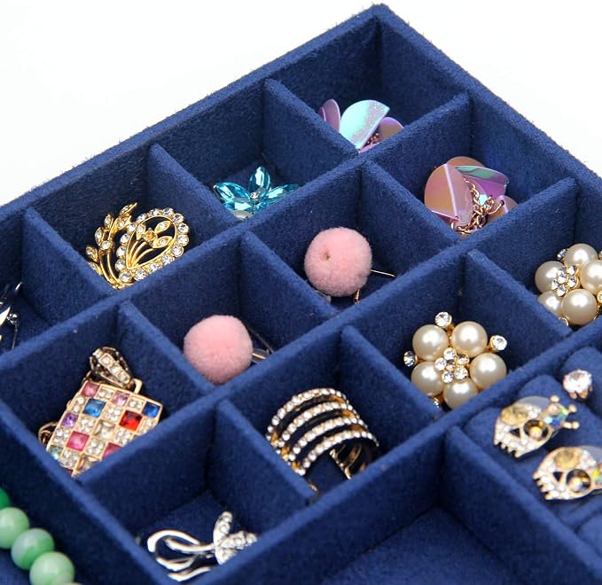 Two-Layer Jewelry Box Organizer Display Storage case with Lock (Deep Blue) - Image 5