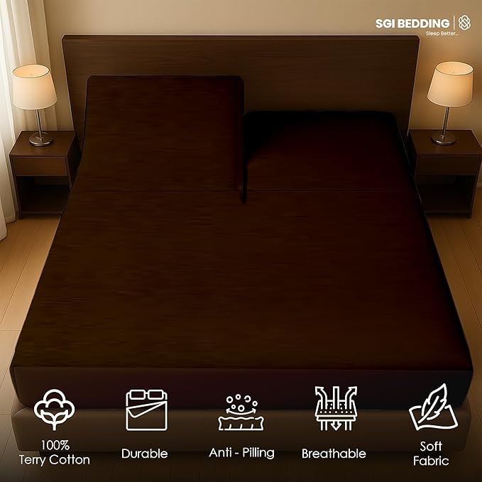SGI bedding Waterproof Split Top King 78x80 Mattress Protector Pad Cover– 39" Top, 18" Deep Pocket Fitted Style, Soft Noiseless & Breathable Bed Cover for Adjustable Head Beds Chocolate