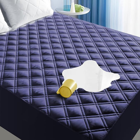 Waterproof Mattress Protector Queen Size, All-fit-One Soft Noiseless Bed Mattress Cover with Deep Pocket 8-21", Washable for Bedwetting, Cool Sleep，Suitable for Home Bedroom Hotel, Blue