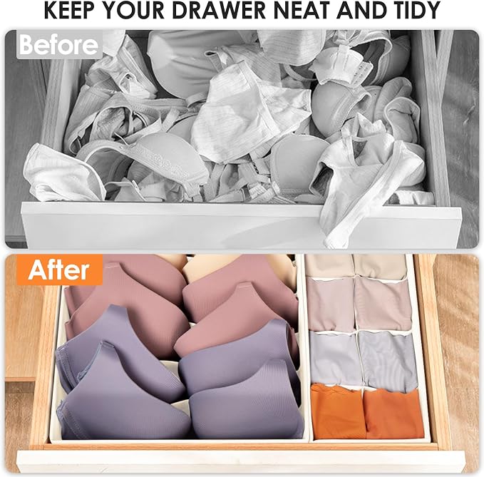 Drawer Organizer Clothes, 8 Pack Dresser Organizer Bins for Baby Clothes, Underwear Sock, Fabric Closet Organization and Storage Dividers for Nursery Bedroom (48 Compartments, Beige) - Image 6