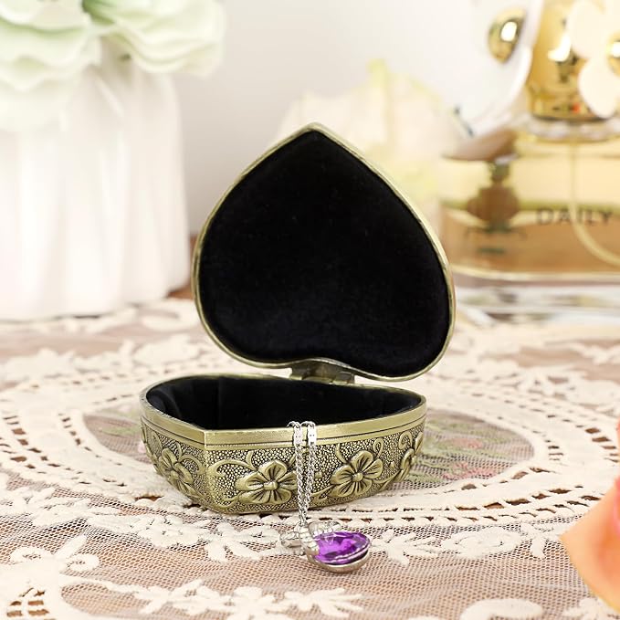 Hipiwe Vintage Heart Shape Jewelry Box - Small Antique Ring/Earrings/Necklace Storage Organizer Case, Metal Treasure Chest Trinket Keepsake Gift Box for Women,Bronze - Image 8